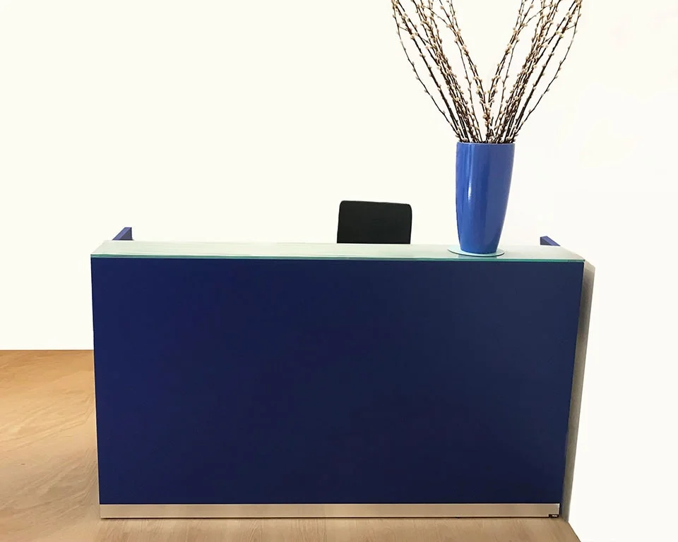 a compact high end  reception desk for small reception areas