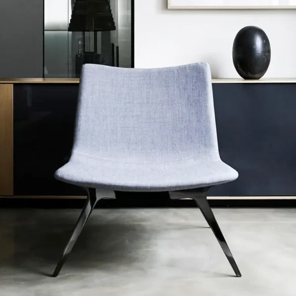 Stunning occasional arm chair in blue fabric with a black base
