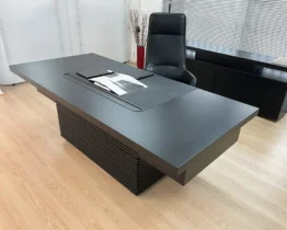 luxury taiko executive desk with a leather inlay and two shallow drawers