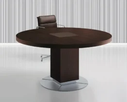 round meeting table for 6 people in dark oak wood