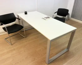 1800 x 800 white office desk with aluminium grey frame