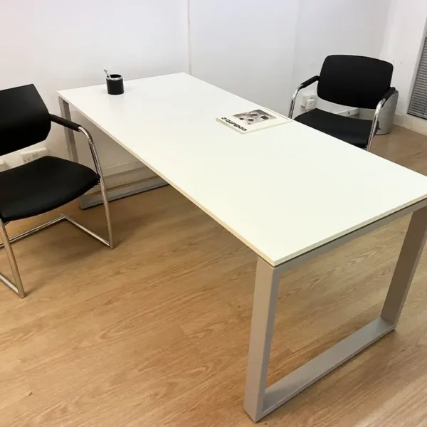 1800 x 800 white office desk with aluminium grey frame