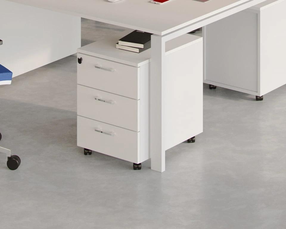 white mobile 3 drawer lockable pedestal for team desks