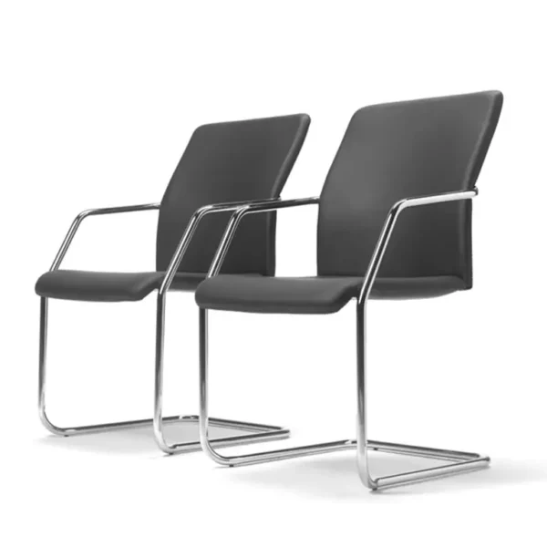 Chrome Cantilever meeting room chairs in black leather