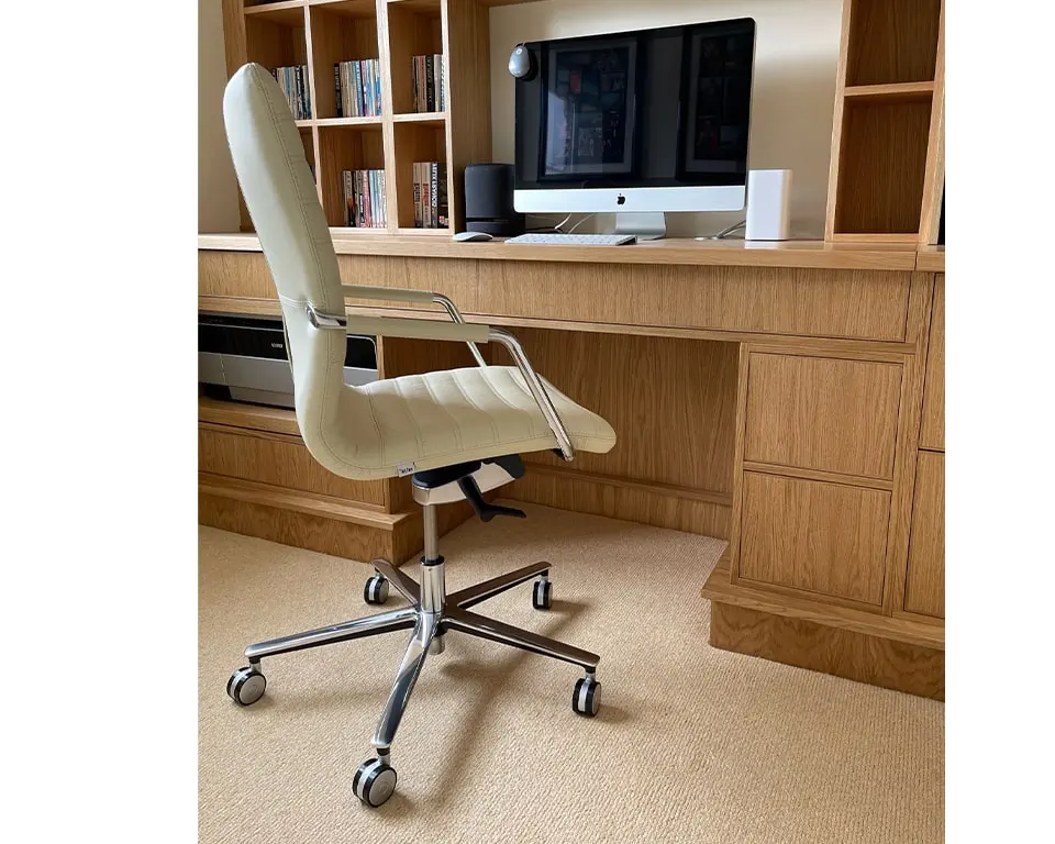 Luxury Home Office Chair With Arms In Cream Leather