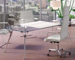 clear glass executive desk with die cast aluminium legs
