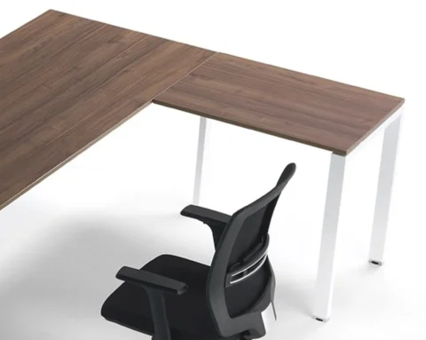 Home office desk with l- shaped walnut desk tops