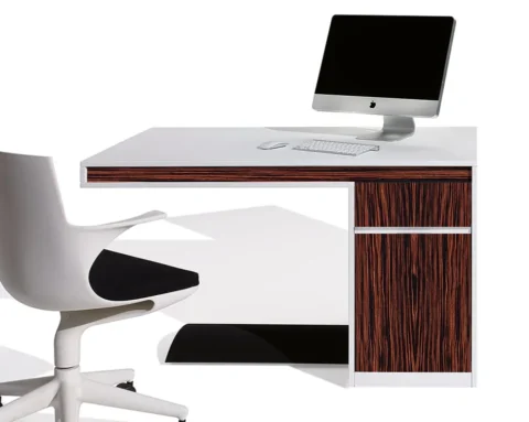 White designer home office desk with rosewood details