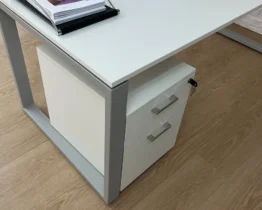 stylish white lockable mobile filing pedestal with aluminium handles