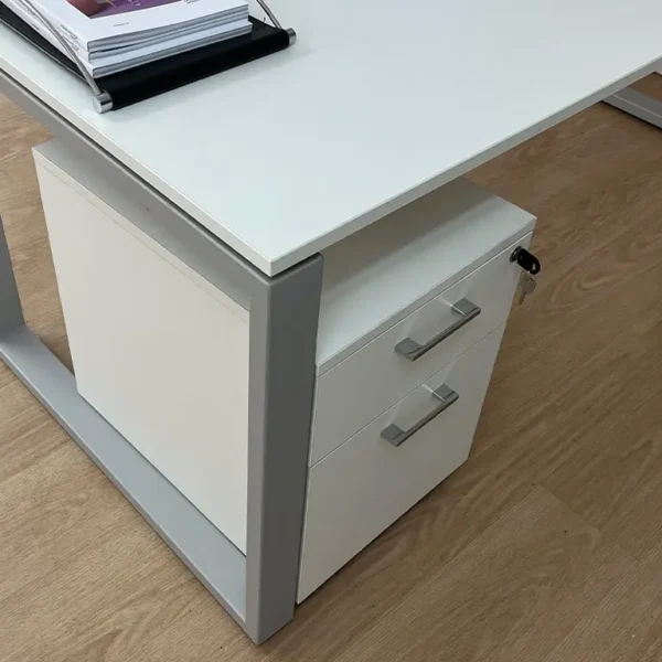 Stylish White Lockable Mobile Filing Pedestal With Aluminium Handles
