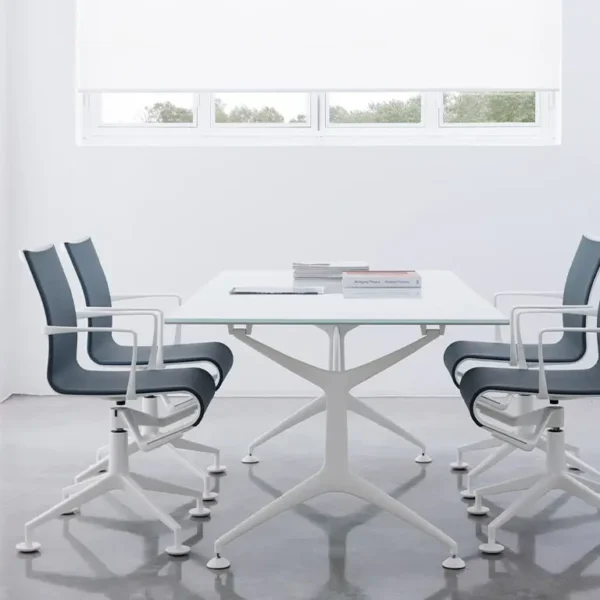 White glass rectangular meeting room table
