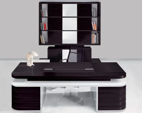 Modern double pedestal partners style desk in white gloss and grey oak