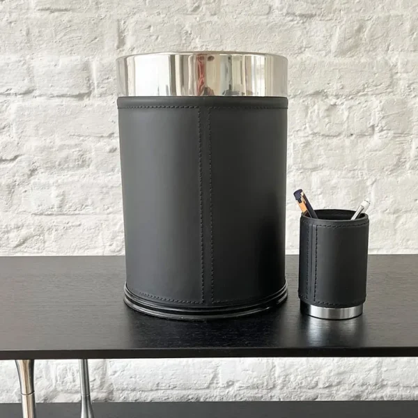 Fantastic Leather Waste Bin And Matching Pencil Cup Desk Set