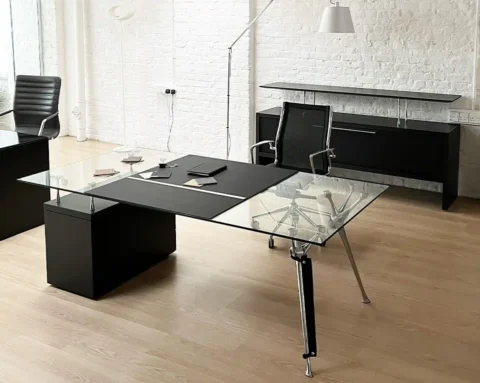 Large glass executive desk with drawers
