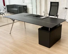 large luxury black executive office desk with drawers