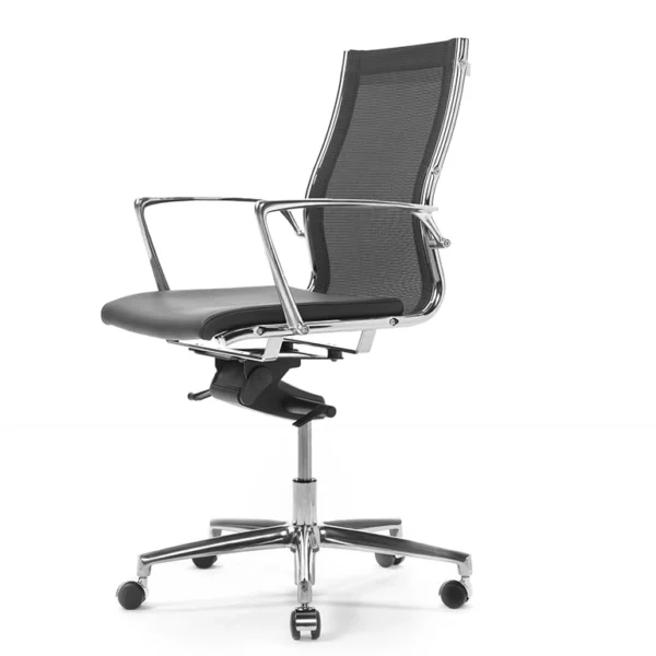 An Elegant Executive Desk Chair In Black Leather And Mesh