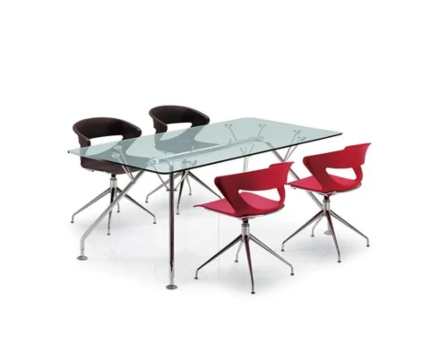 Small clear glass meeting room table for 4 people