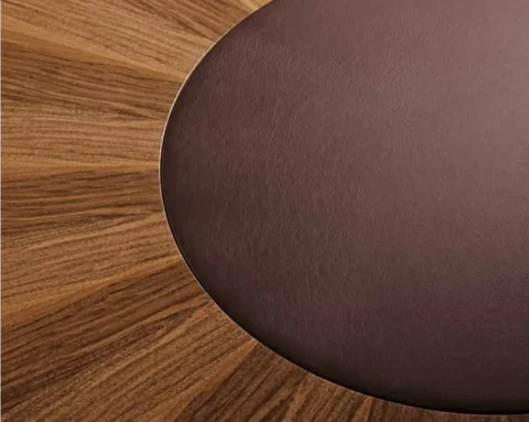 8 Seater Round Boardroom Table In Walnut And Leather