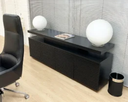 luxury black ash wood sideboard with four glass and wood hinged doors