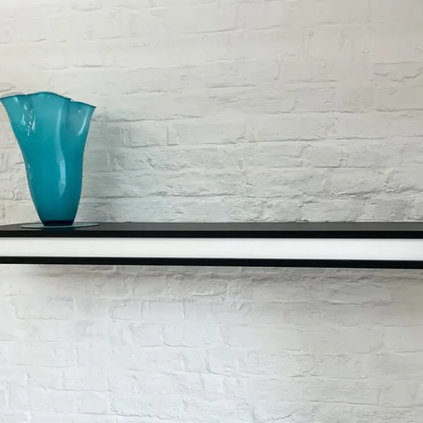 A stylish wall mounted shelf in matt black lacquer
